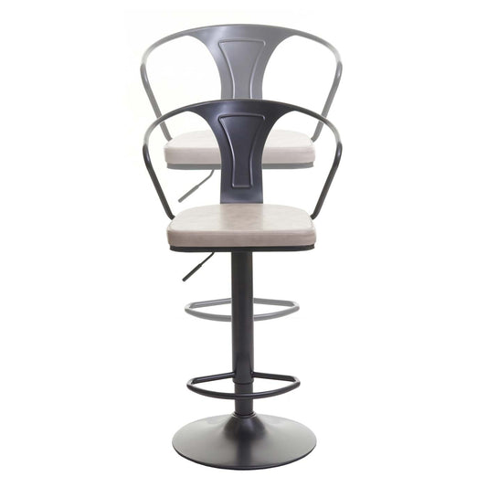 Cosmo Casa - Set van 2 Barkrukken - Verstelbaar - Metaal & Textiel - Zwart-Crème