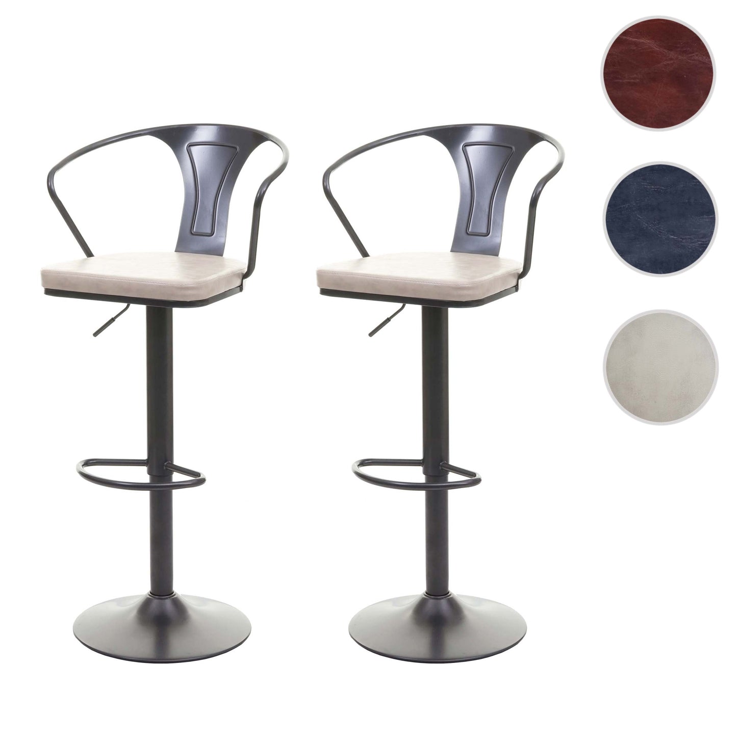 Cosmo Casa - Set van 2 Barkrukken - Verstelbaar - Metaal & Textiel - Zwart-Crème