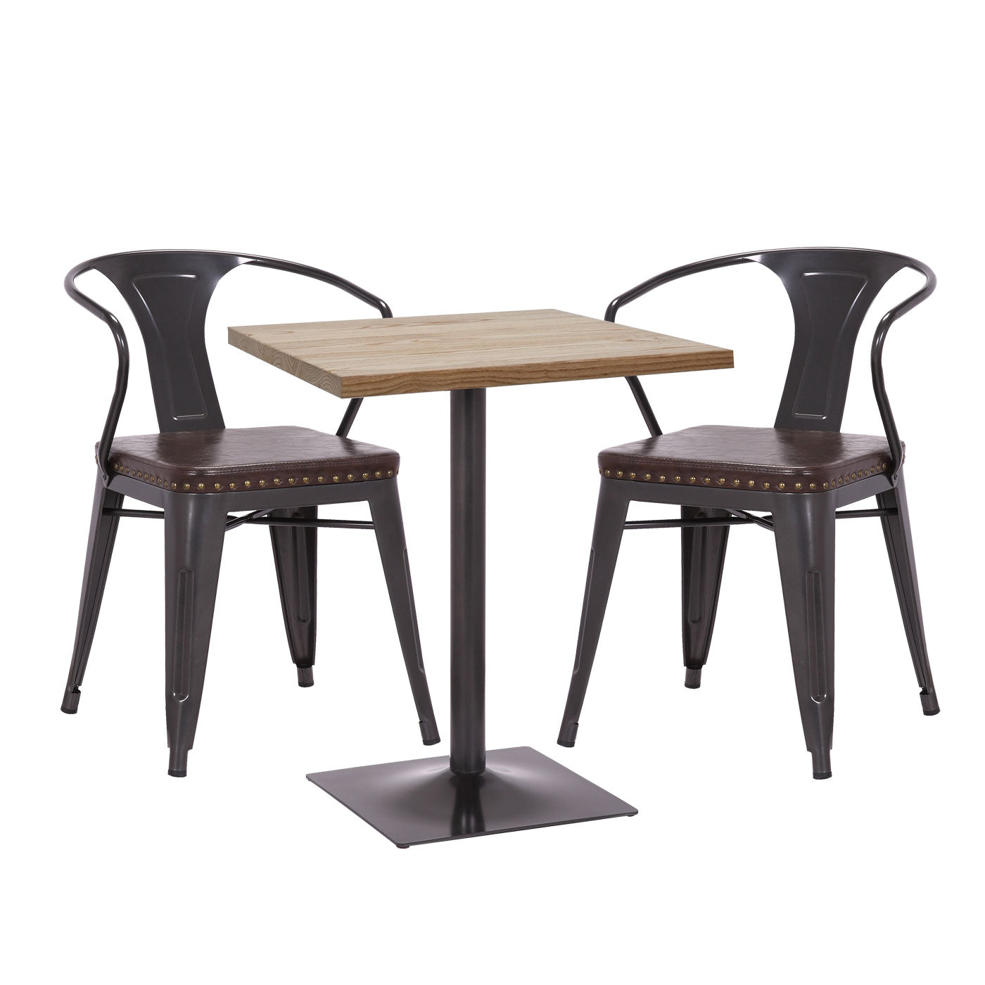 Cosmo Casa - Bistrotafel - Industrieel - Iepenhout - Lichtbruin - 76×60×60 cm