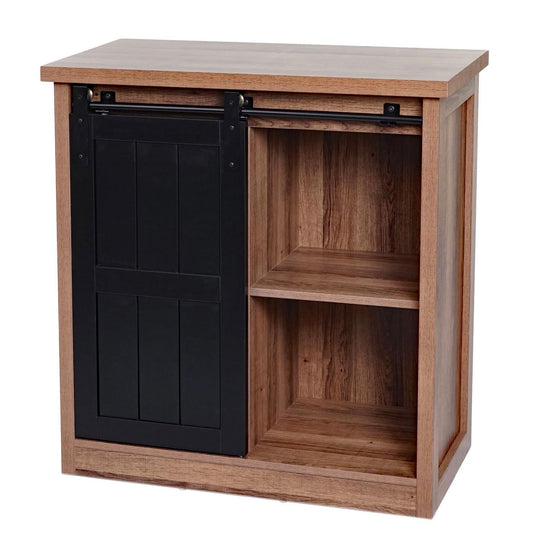 Cosmo Casa - Ladekast - Kast met Schuifdeuren & 5 Opbergvakken - Houtlook & Metaal - 84×80×40 cm - Bruin