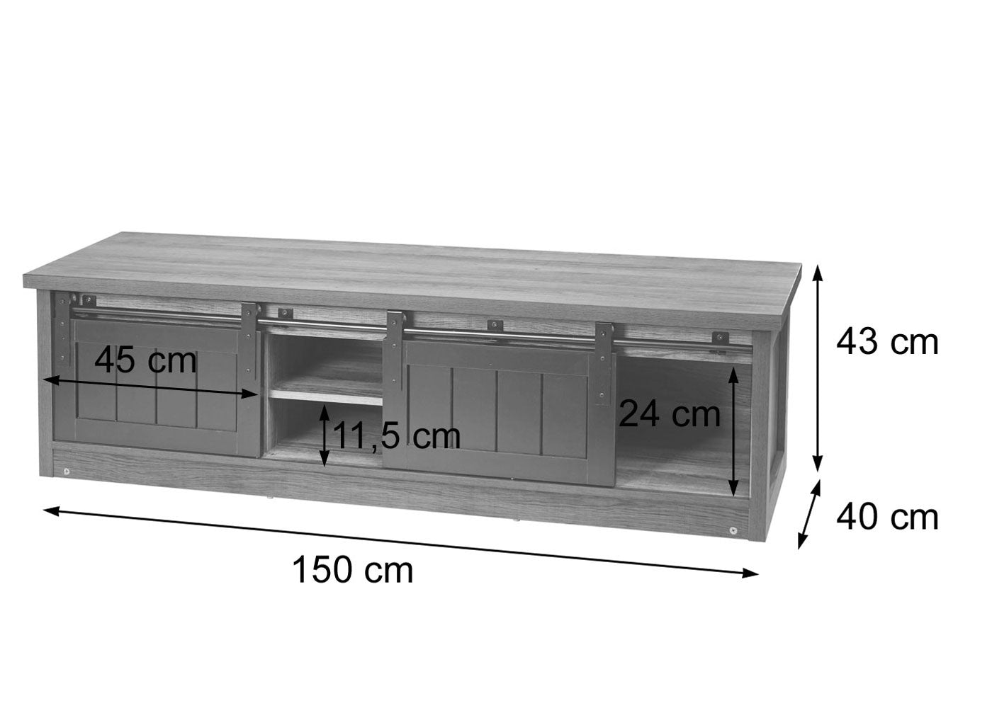 Cosmo Casa - TV-rek - Lowboard - Houtlook & Metaal met Schuifdeur - 43×150×40 cm - Bruin