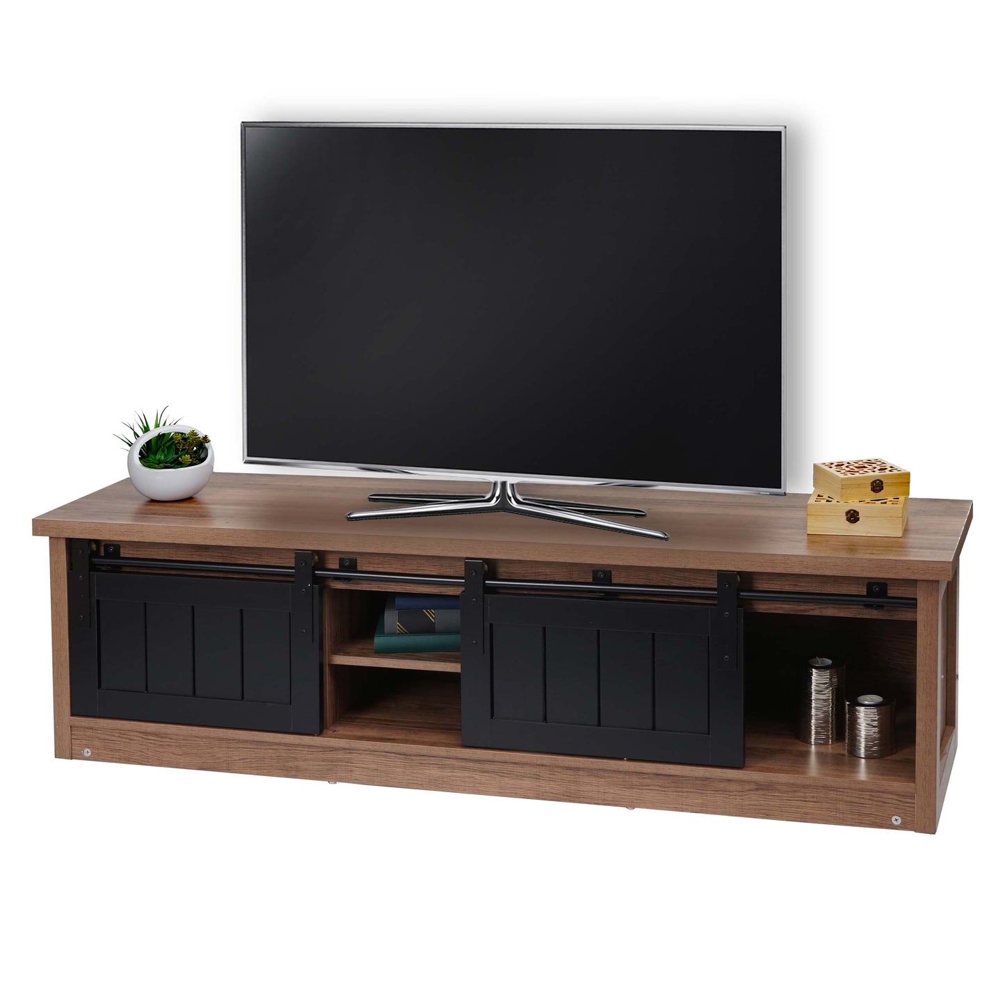 Cosmo Casa - TV-rek - Lowboard - Houtlook & Metaal met Schuifdeur - 43×150×40 cm - Bruin