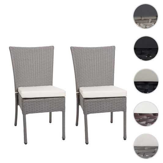 Cosmo Casa - Set van 2 Poly Rattan Stoelen - Balkonstoel, Stapelbaar - Polyrotan & Kussens - Grijs & Crèmewit
