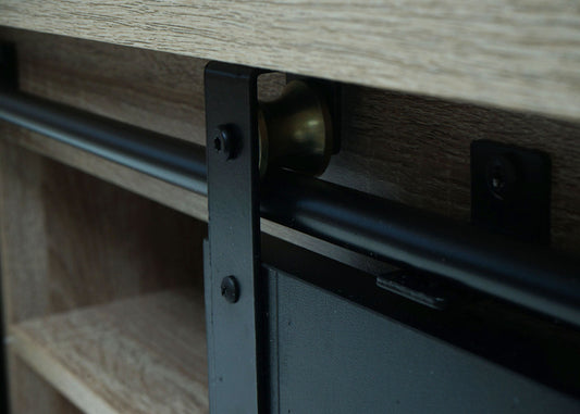 Cosmo Casa - TV-rek - Lowboard - Houtlook & Metaal met Schuifdeur - 43×150×40 cm - Naturel