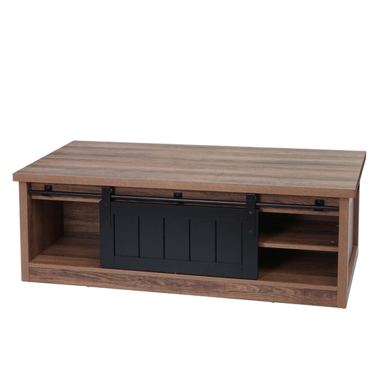 Cosmo Casa - Salontafel - Bijzettafel & Woonkamertafel - Houtlook & Metaal met Schuifdeuren (6 Vakken) - 44×120×60 cm - Bruin