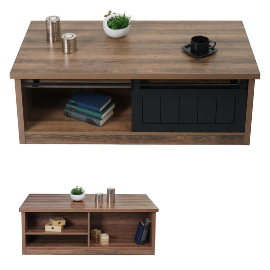 Cosmo Casa - Salontafel - Bijzettafel & Woonkamertafel - Houtlook & Metaal met Schuifdeuren (6 Vakken) - 44×120×60 cm - Bruin