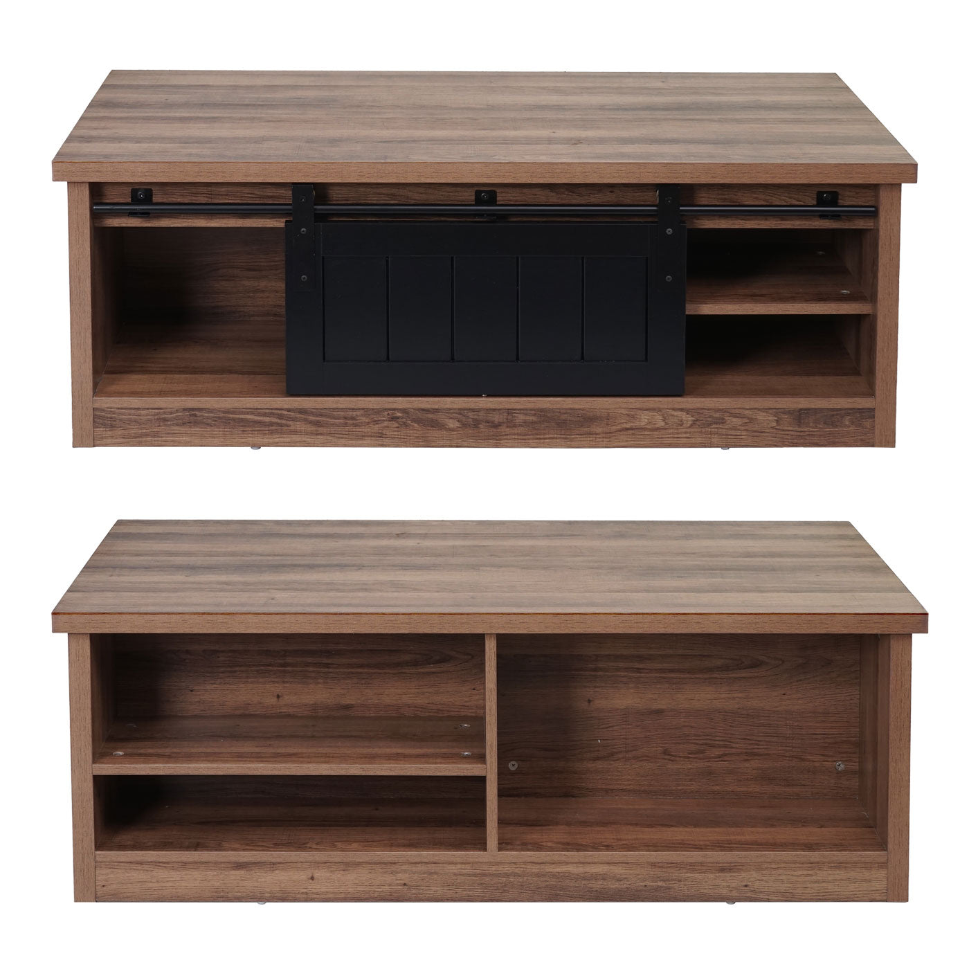 Cosmo Casa - Salontafel - Bijzettafel & Woonkamertafel - Houtlook & Metaal met Schuifdeuren (6 Vakken) - 44×120×60 cm - Bruin