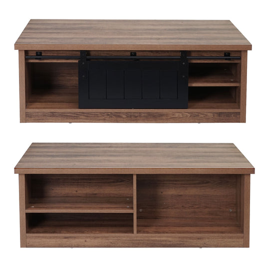 Cosmo Casa - Salontafel - Bijzettafel & Woonkamertafel - Houtlook & Metaal met Schuifdeuren (6 Vakken) - 44×120×60 cm - Bruin