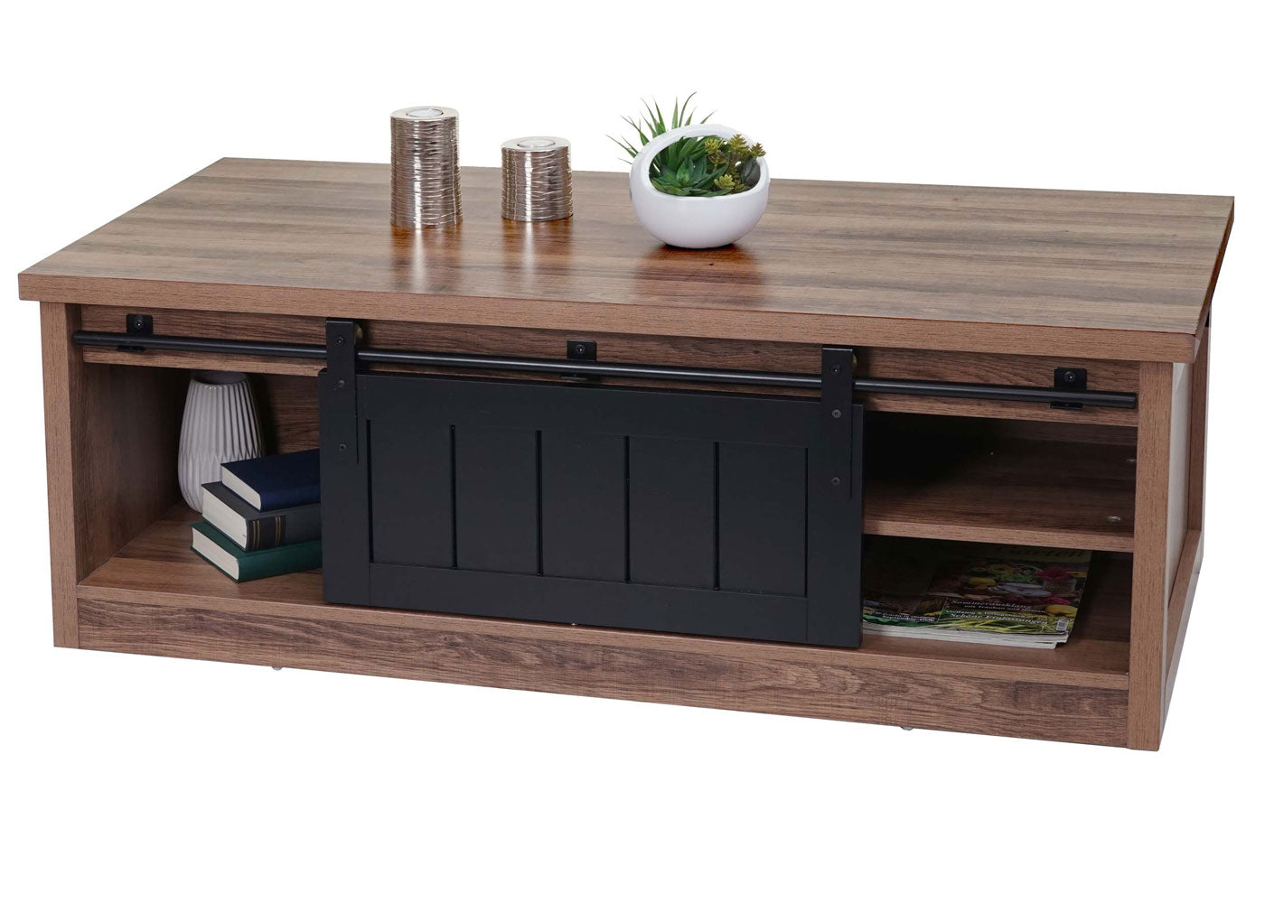 Cosmo Casa - Salontafel - Bijzettafel & Woonkamertafel - Houtlook & Metaal met Schuifdeuren (6 Vakken) - 44×120×60 cm - Bruin