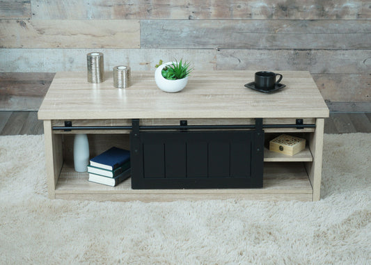 Cosmo Casa - Salontafel - Bijzettafel & Woonkamertafel - Houtlook & Metaal met Schuifdeuren (6 Vakken) - 44×120×60 cm - Naturel