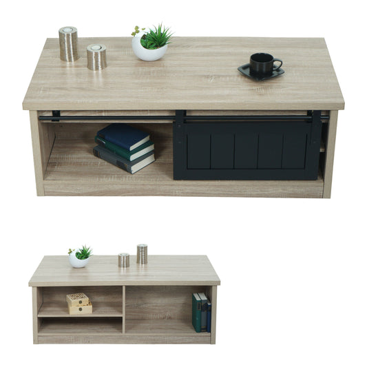 Cosmo Casa - Salontafel - Bijzettafel & Woonkamertafel - Houtlook & Metaal met Schuifdeuren (6 Vakken) - 44×120×60 cm - Naturel