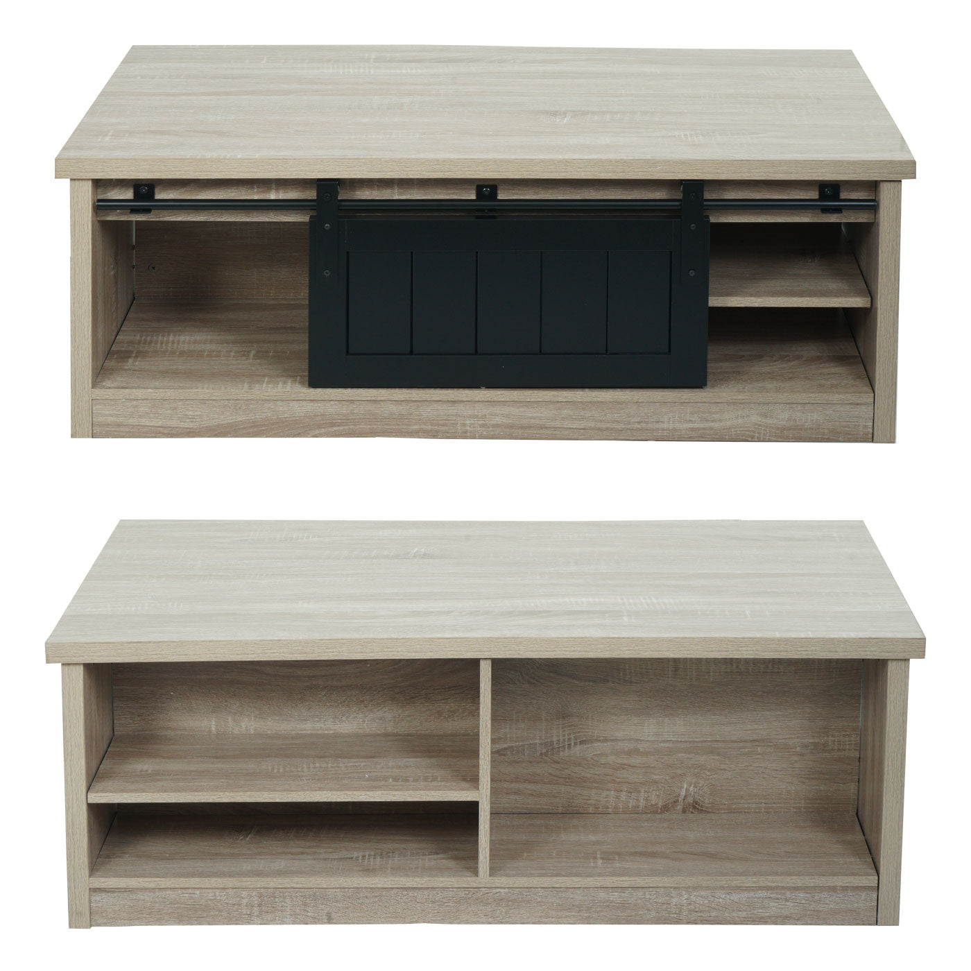 Cosmo Casa - Salontafel - Bijzettafel & Woonkamertafel - Houtlook & Metaal met Schuifdeuren (6 Vakken) - 44×120×60 cm - Naturel