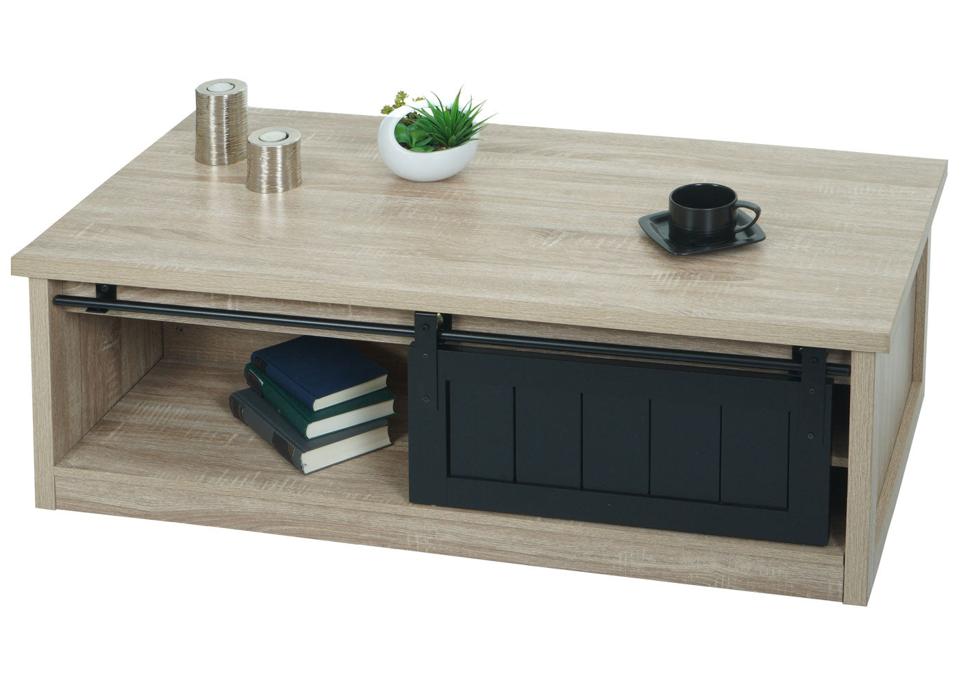 Cosmo Casa - Salontafel - Bijzettafel & Woonkamertafel - Houtlook & Metaal met Schuifdeuren (6 Vakken) - 44×120×60 cm - Naturel