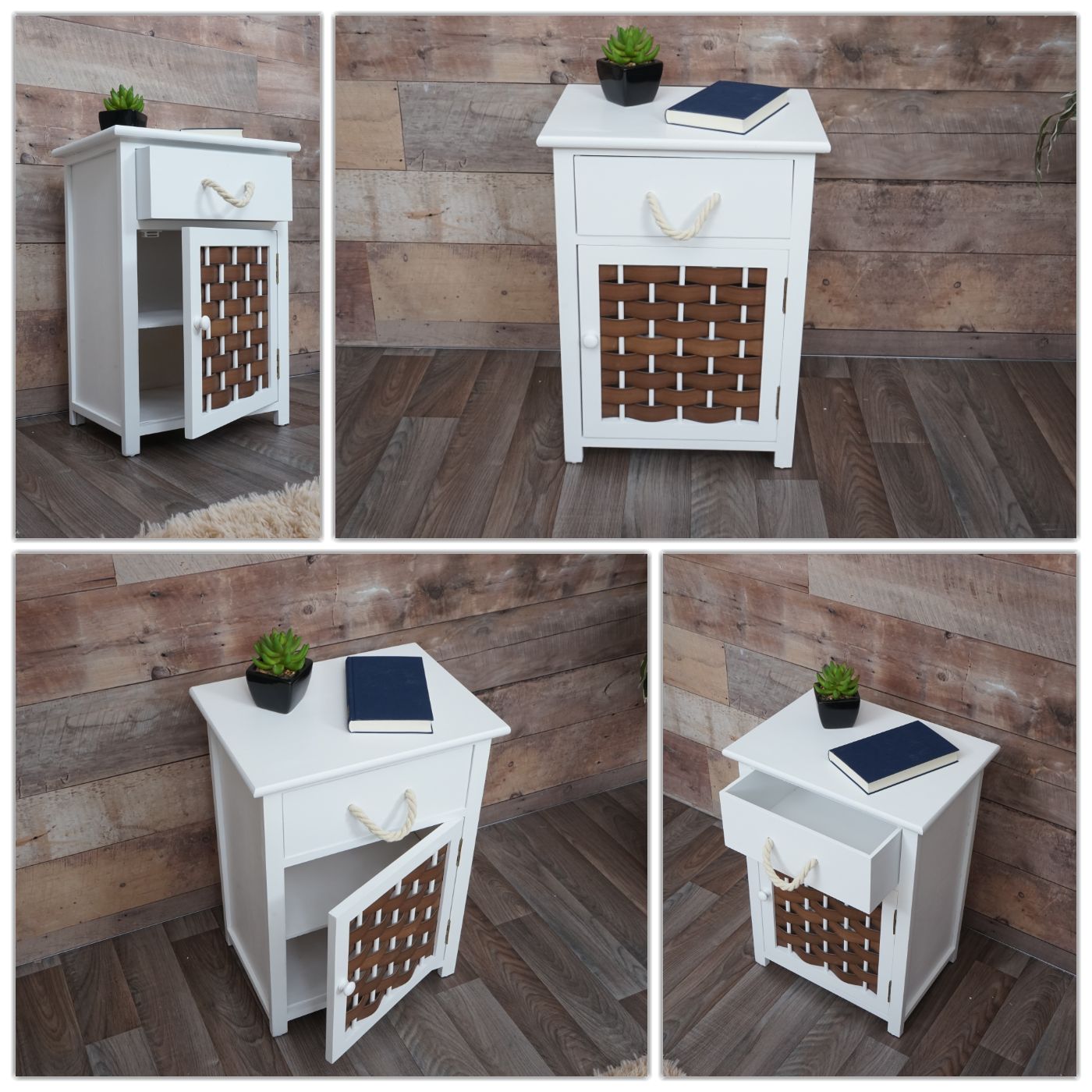 Cosmo Casa - Ladekast - 4 Lades - Hout & Polyrotan - Wit & Bruin