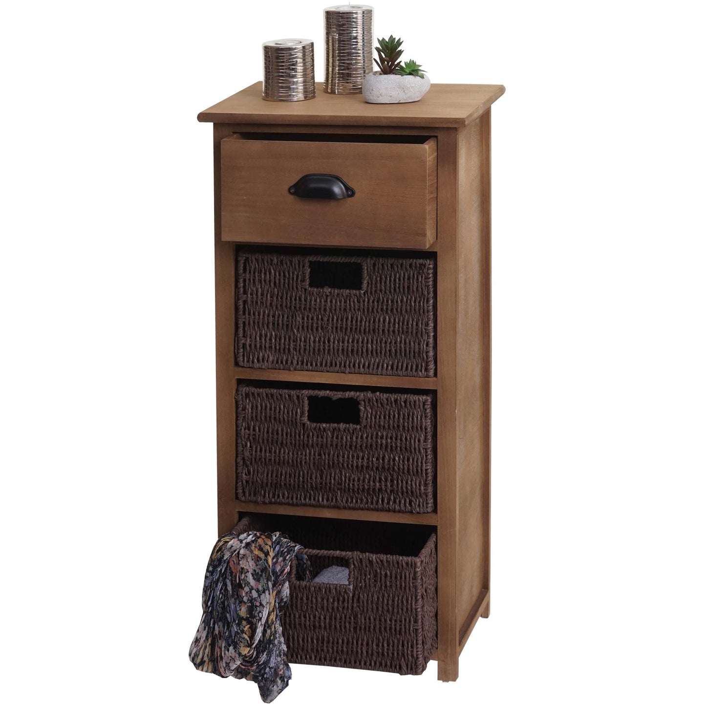 Cosmo Casa - Ladekast met Manden - Hout & Manden - Donkerbruin