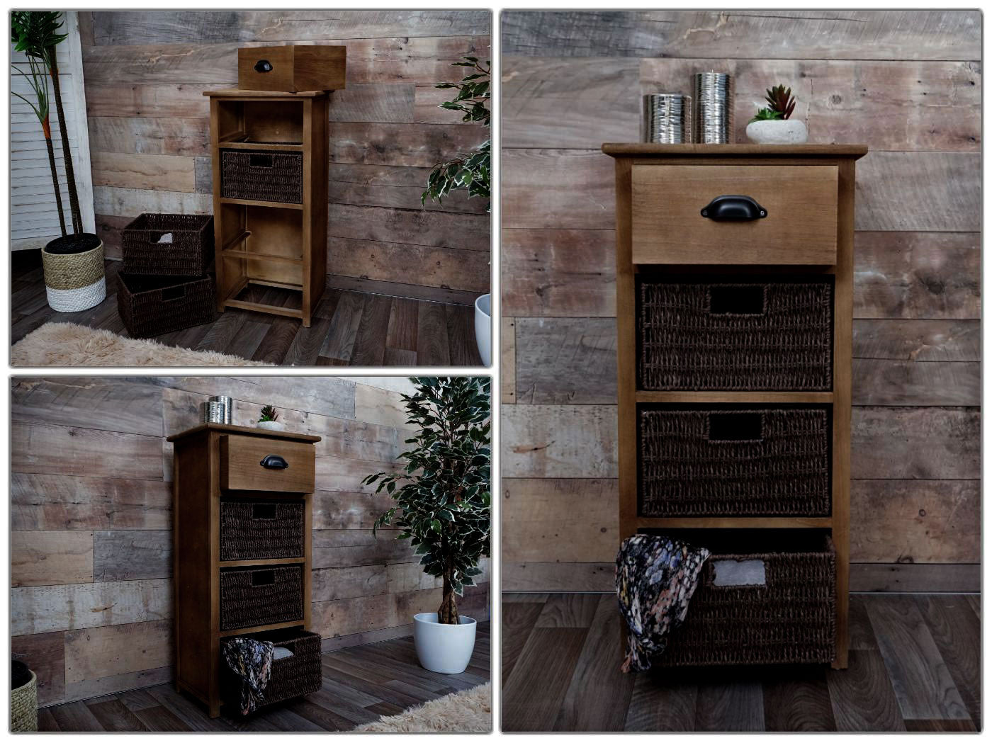 Cosmo Casa - Ladekast met Manden - Hout & Manden - Donkerbruin