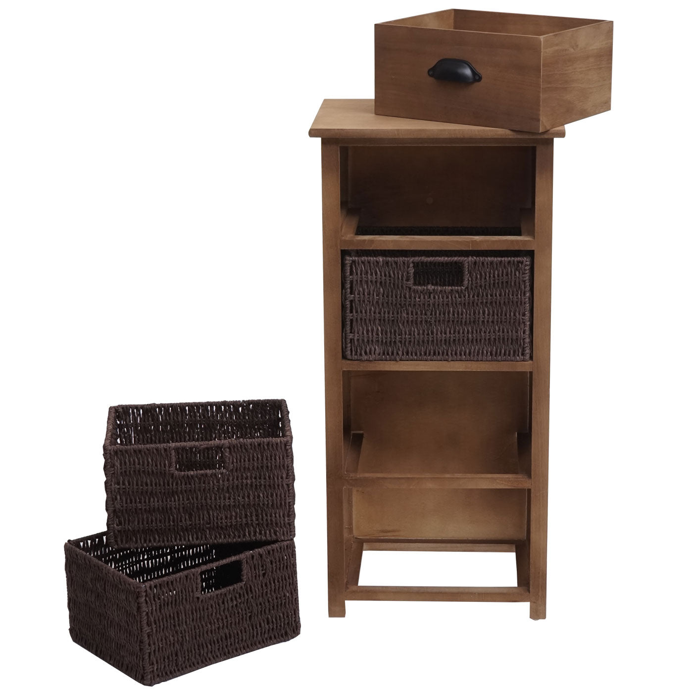 Cosmo Casa - Ladekast met Manden - Hout & Manden - Donkerbruin