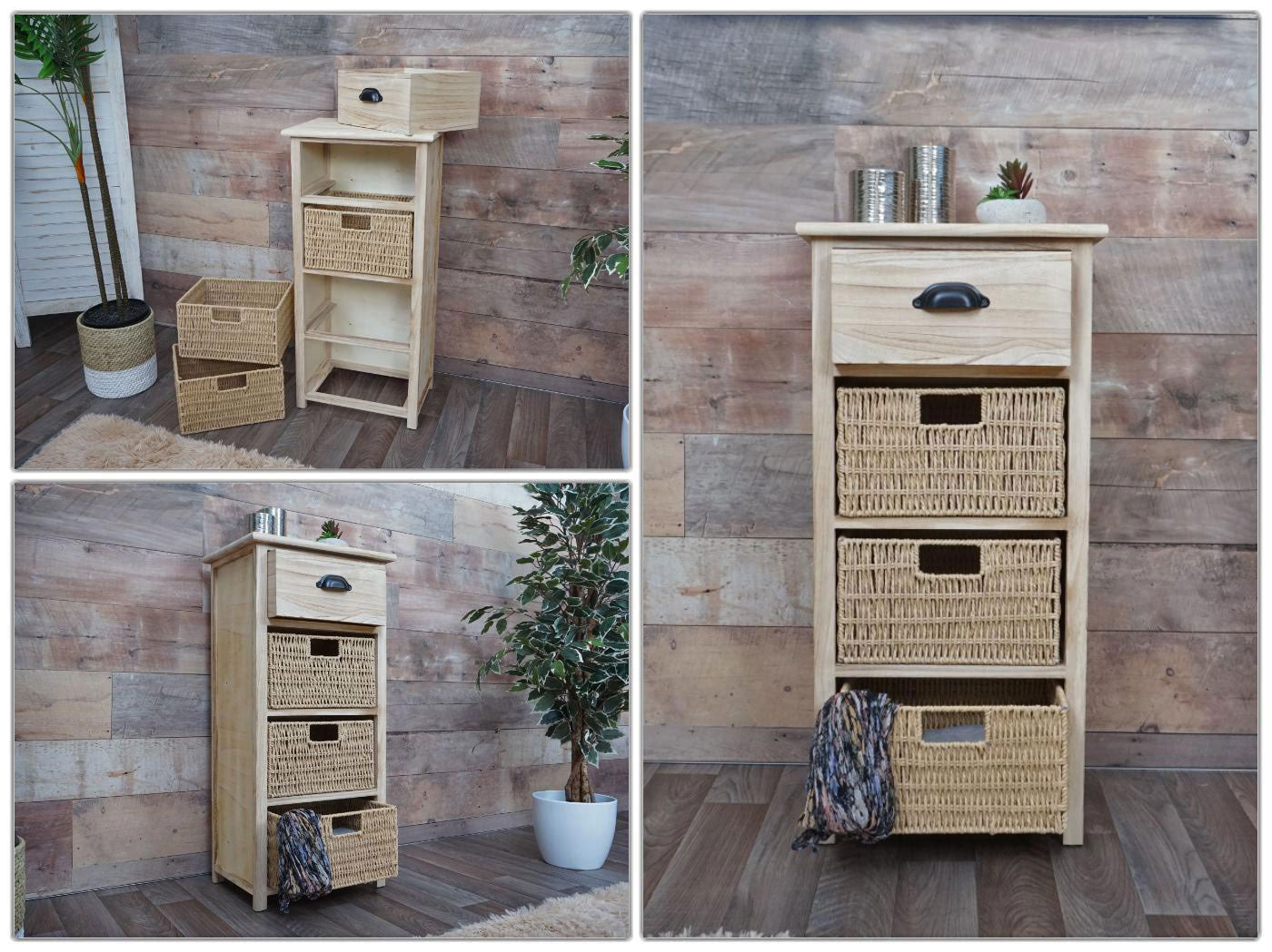 Cosmo Casa - Ladekast met Manden - Hout & Manden - Naturel & Lichtbruin