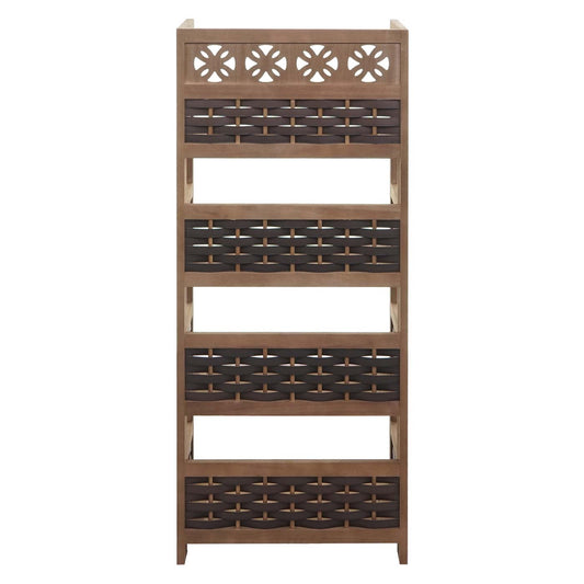 Cosmo Casa - Staande Woonplank - Opvouwbaar 4-laags, Geweven - Hout - Donkerbruin