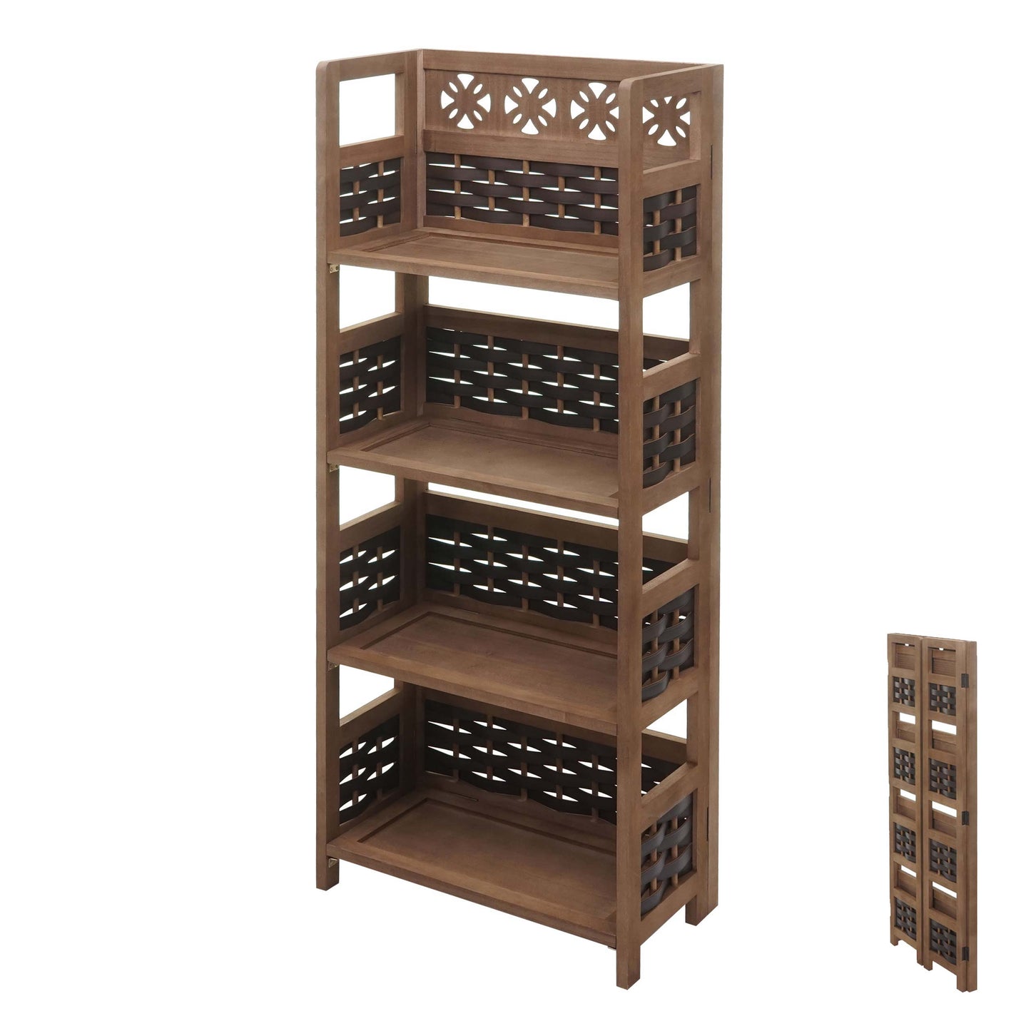 Cosmo Casa - Staande Woonplank - Opvouwbaar 4-laags, Geweven - Hout - Donkerbruin