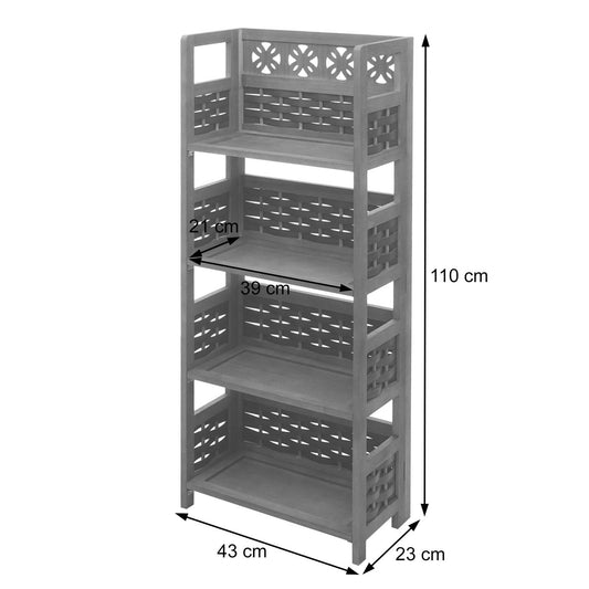 Cosmo Casa - Staande Woonplank - Opvouwbaar 4-laags, Geweven - Hout - Wit & Grijze Vlecht