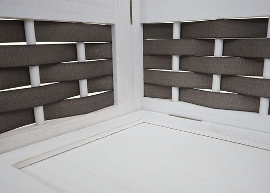 Cosmo Casa - Staande Woonplank - Opvouwbaar 4-laags, Geweven - Hout - Wit & Grijze Vlecht