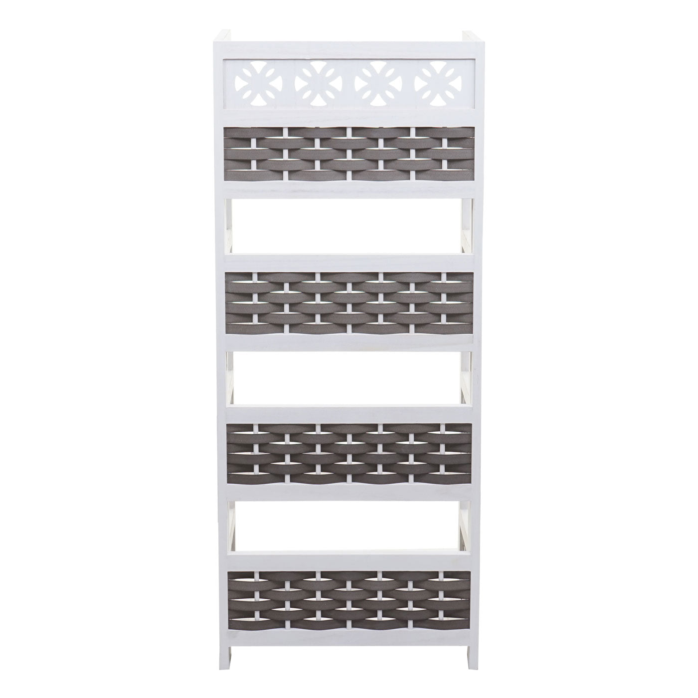 Cosmo Casa - Staande Woonplank - Opvouwbaar 4-laags, Geweven - Hout - Wit & Grijze Vlecht