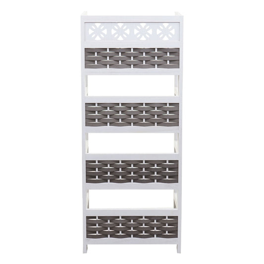 Cosmo Casa - Staande Woonplank - Opvouwbaar 4-laags, Geweven - Hout - Wit & Grijze Vlecht