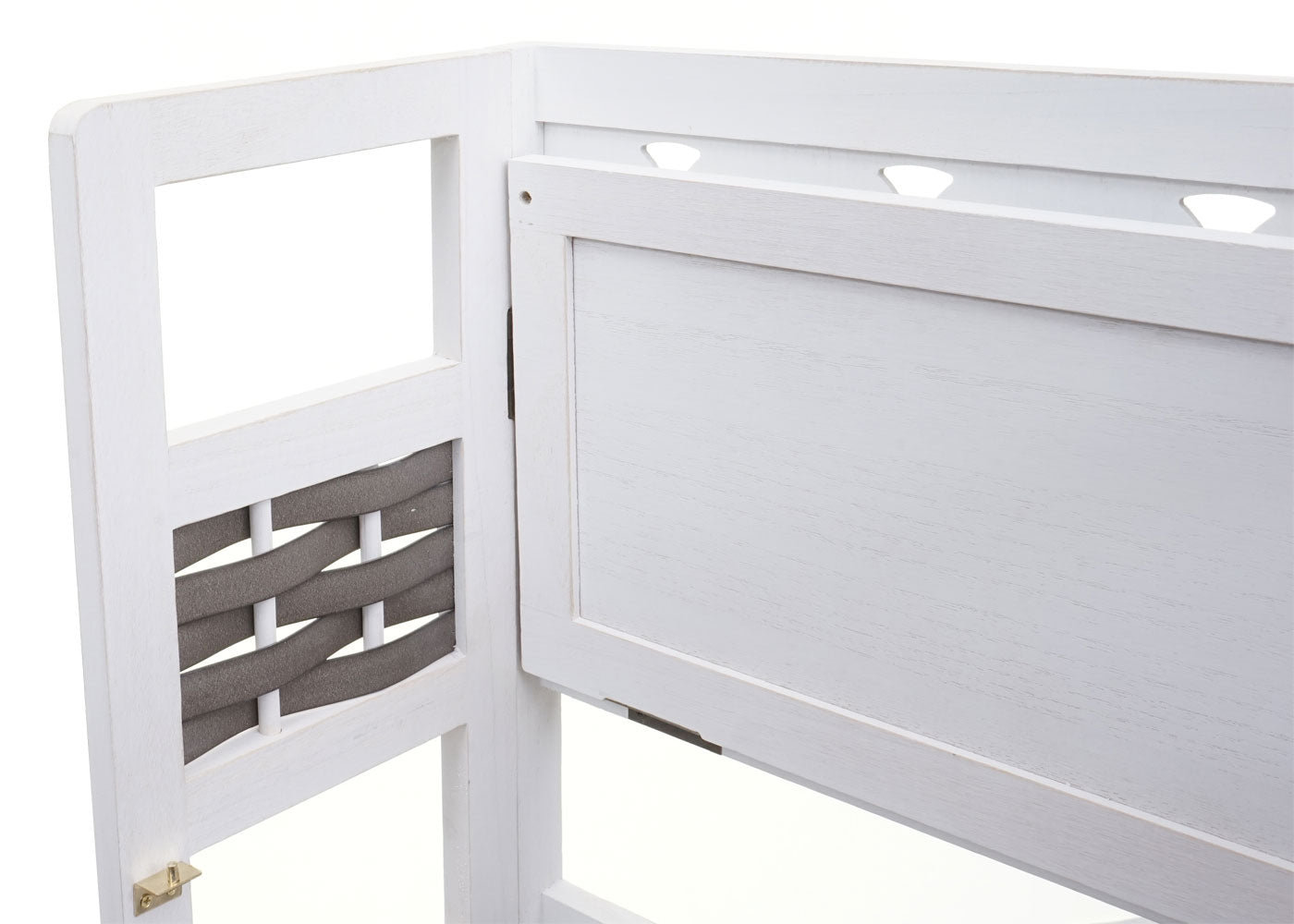 Cosmo Casa - Staande Woonplank - Opvouwbaar 4-laags, Geweven - Hout - Wit & Grijze Vlecht