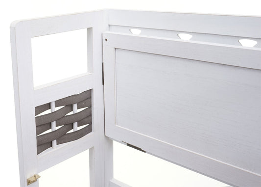 Cosmo Casa - Staande Woonplank - Opvouwbaar 4-laags, Geweven - Hout - Wit & Grijze Vlecht