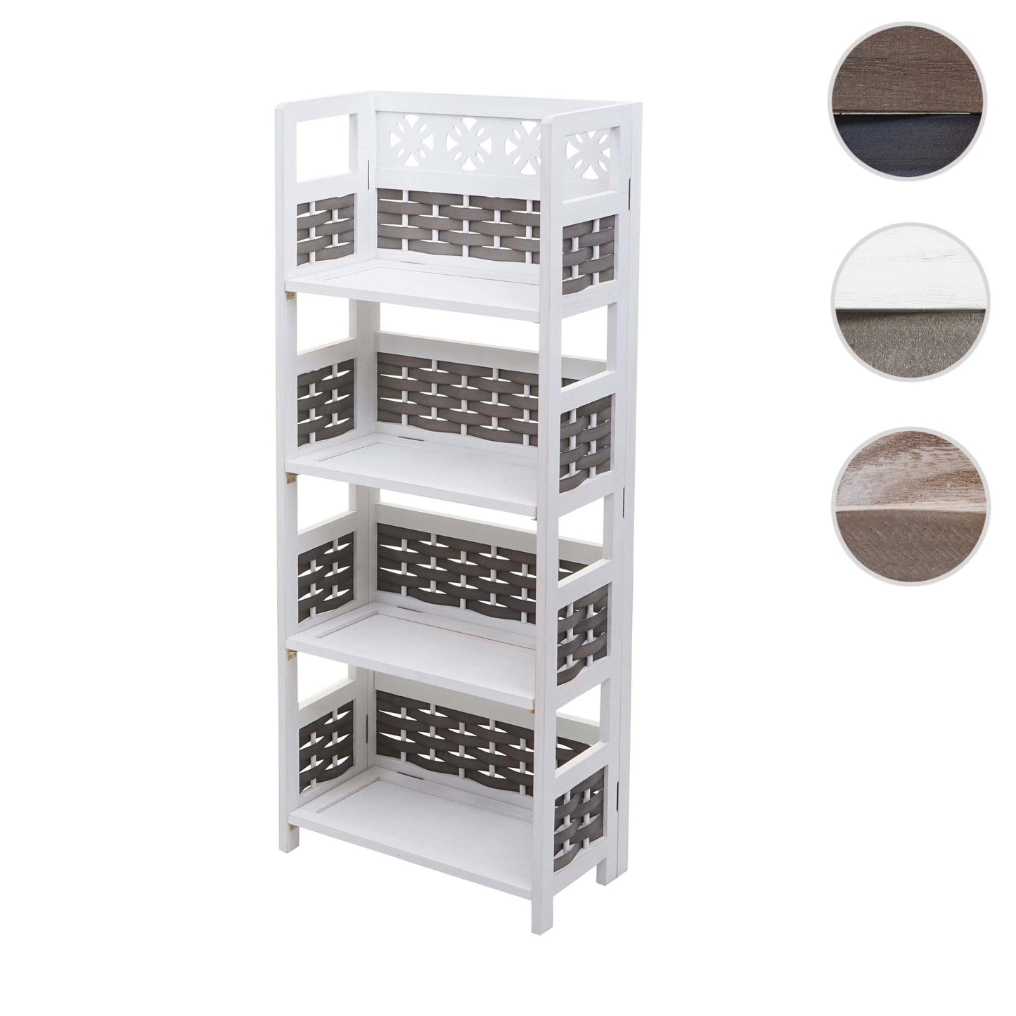 Cosmo Casa - Staande Woonplank - Opvouwbaar 4-laags, Geweven - Hout - Wit & Grijze Vlecht