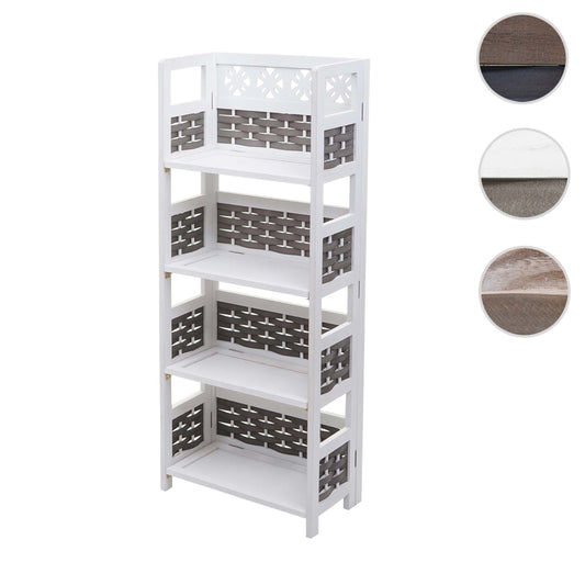 Cosmo Casa - Staande Woonplank - Opvouwbaar 4-laags, Geweven - Hout - Wit & Grijze Vlecht