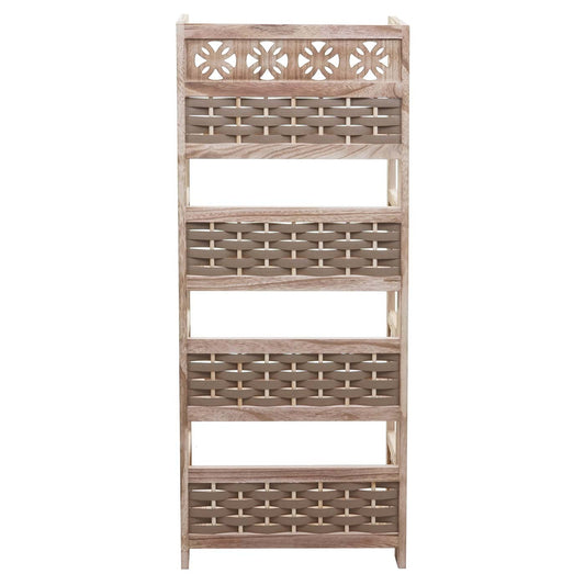 Cosmo Casa - Staande Woonplank - Opvouwbaar 4-laags, Geweven - Hout - Bruin & Bruine Vlecht