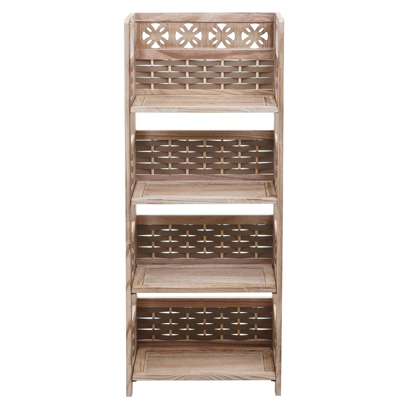 Cosmo Casa - Staande Woonplank - Opvouwbaar 4-laags, Geweven - Hout - Bruin & Bruine Vlecht