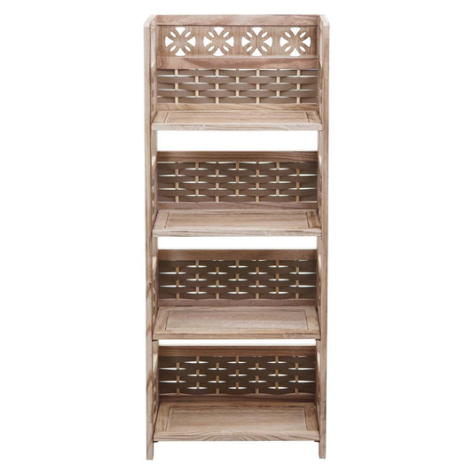 Cosmo Casa - Staande Woonplank - Opvouwbaar 4-laags, Geweven - Hout - Bruin & Bruine Vlecht