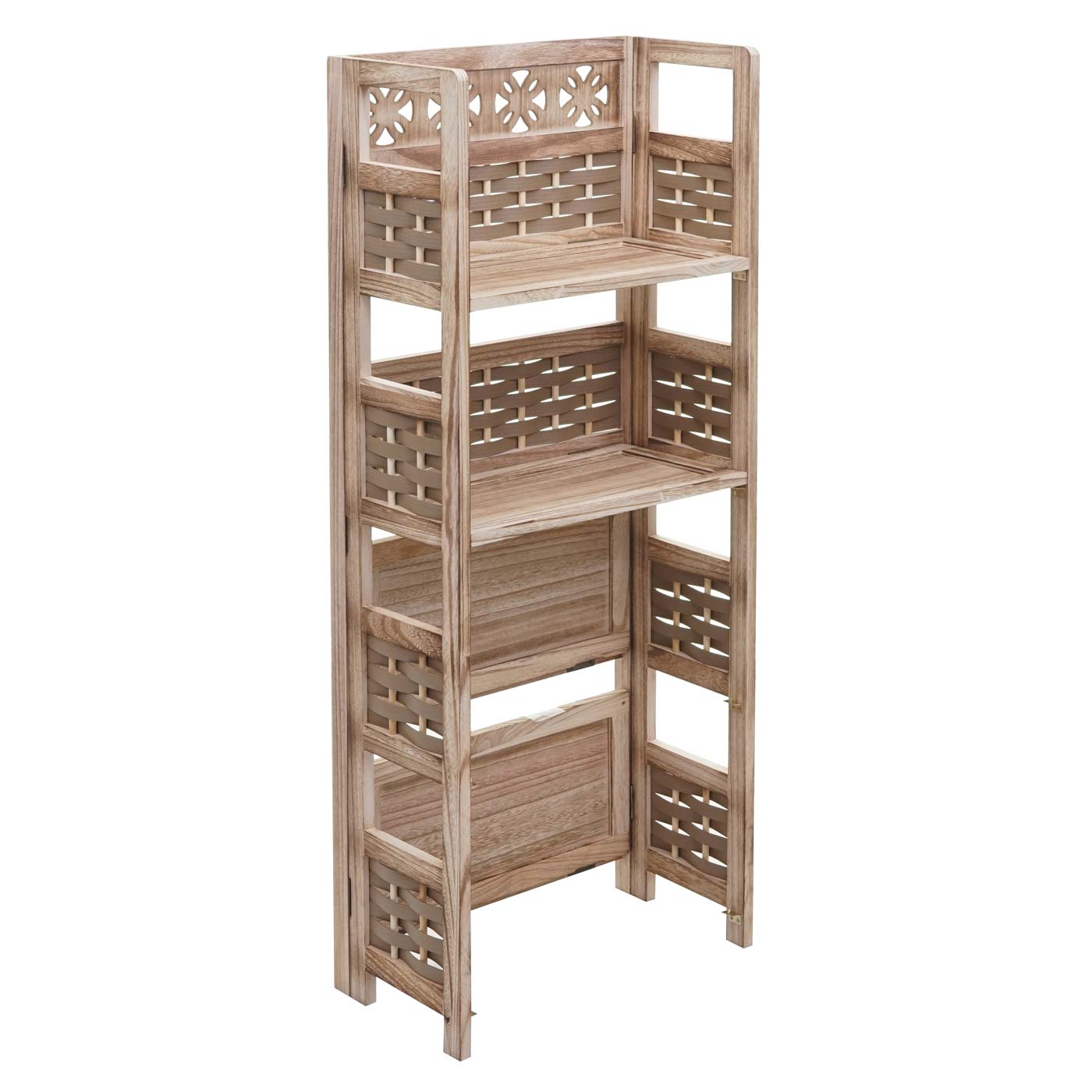 Cosmo Casa - Staande Woonplank - Opvouwbaar 4-laags, Geweven - Hout - Bruin & Bruine Vlecht