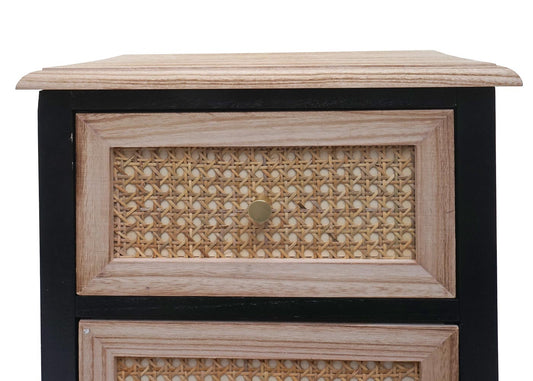 Cosmo Casa - Ladekast - Rotan & Hout - 63×40×28 cm - Zwart & Natuurlijke Kleur