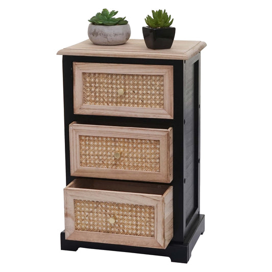Cosmo Casa - Ladekast - Rotan & Hout - 63×40×28 cm - Zwart & Natuurlijke Kleur