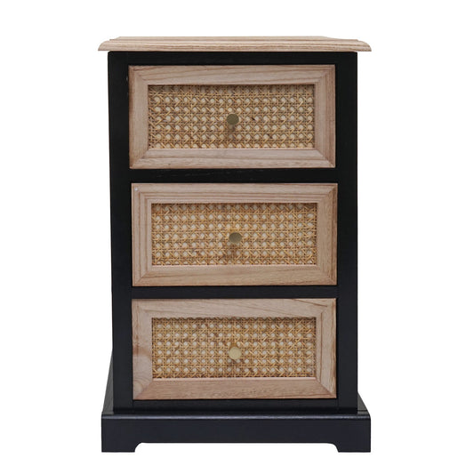 Cosmo Casa - Ladekast - Rotan & Hout - 63×40×28 cm - Zwart & Natuurlijke Kleur