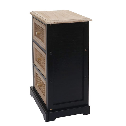 Cosmo Casa - Ladekast - Rotan & Hout - 63×40×28 cm - Zwart & Natuurlijke Kleur