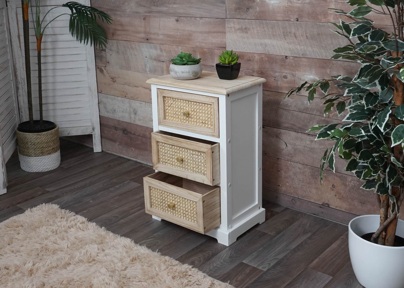 Cosmo Casa - Ladekast - Rotanhout - 63×40×28 cm - Wit & Natuurlijke Kleur