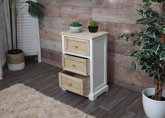 Cosmo Casa - Ladekast - Rotanhout - 63×40×28 cm - Wit & Natuurlijke Kleur