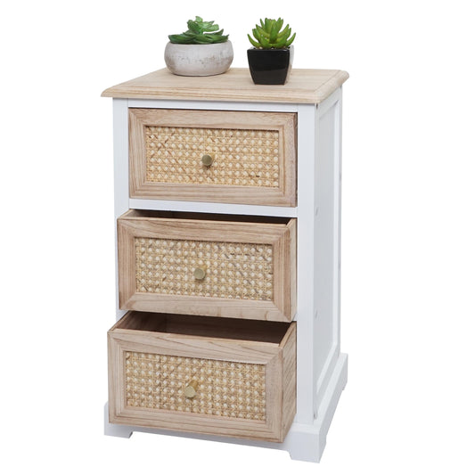 Cosmo Casa - Ladekast - Rotanhout - 63×40×28 cm - Wit & Natuurlijke Kleur