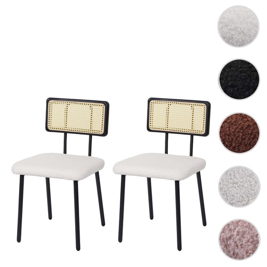 Cosmo Casa - Set van 2 Eetkamerfauteuils - Hout, Polyrotan & Metaal - Bouclé Textiel - Wit