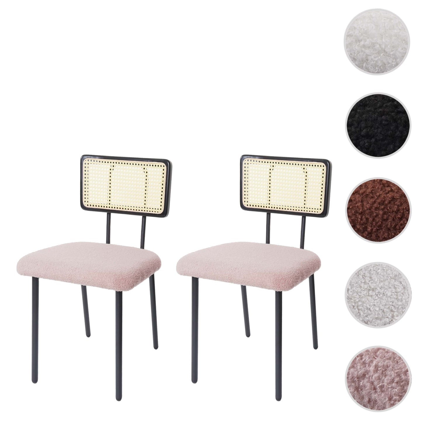 Cosmo Casa - Set van 2 Eetkamerfauteuils - Hout, Polyrotan & Metaal - Bouclé Textiel - Roze