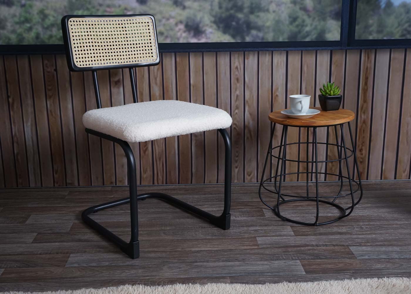 Cosmo Casa - Set van 2 Sledestoelen - Hout, Rotan & Metaal - Bouclé Textiel - Wit