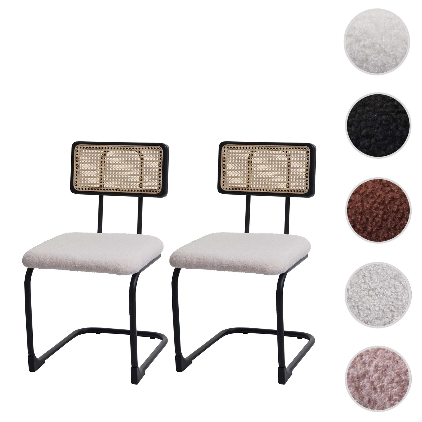 Cosmo Casa - Set van 2 Sledestoelen - Hout, Rotan & Metaal - Bouclé Textiel - Wit