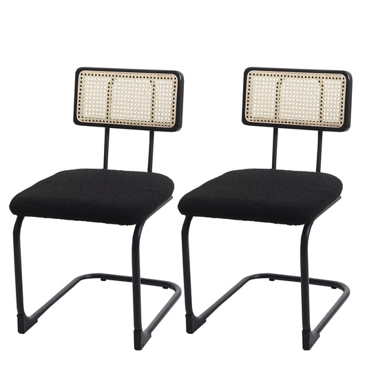 Cosmo Casa - Set van 2 Sledestoelen - Hout, Rotan & Metaal - Bouclé Textiel - Zwart