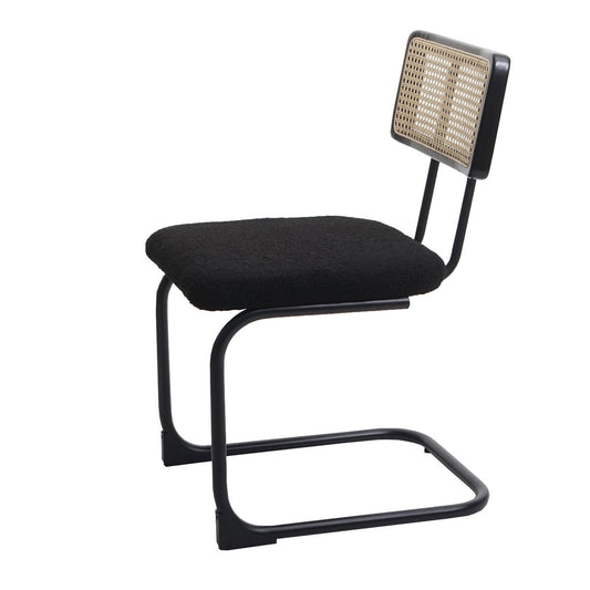 Cosmo Casa - Set van 2 Sledestoelen - Hout, Rotan & Metaal - Bouclé Textiel - Zwart