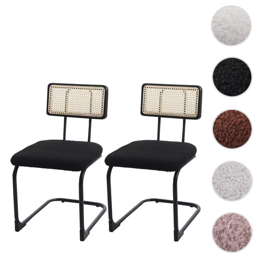 Cosmo Casa - Set van 2 Sledestoelen - Hout, Rotan & Metaal - Bouclé Textiel - Zwart